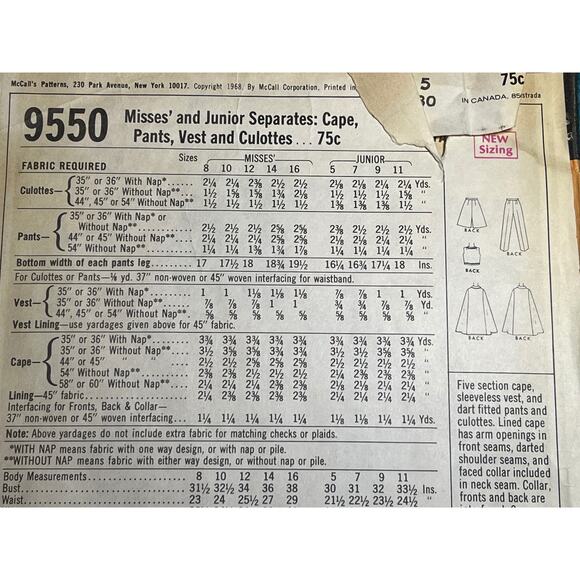 McCalls 9550 pattern top pants short cape 1970s size 5 - Picture 5 of 6
